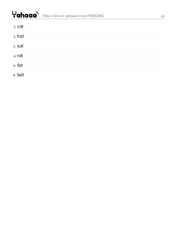 Word list with meanings worksheet for -at