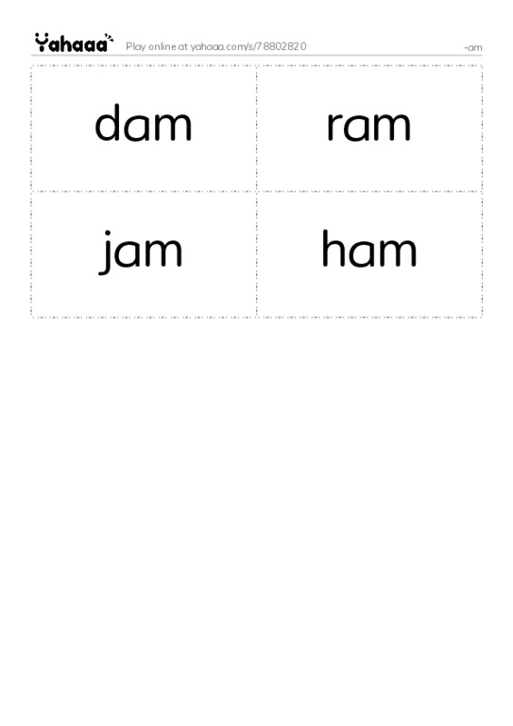 Word flashcards worksheet for -am