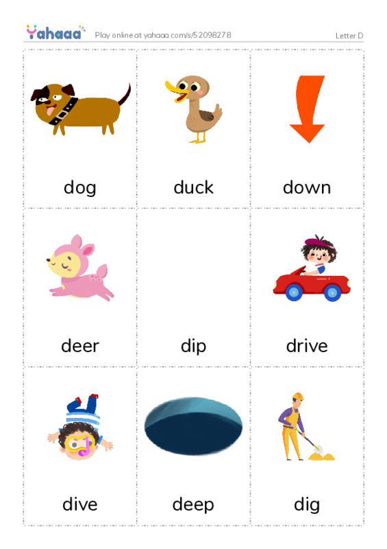 Picture flashcards worksheet for Letter D