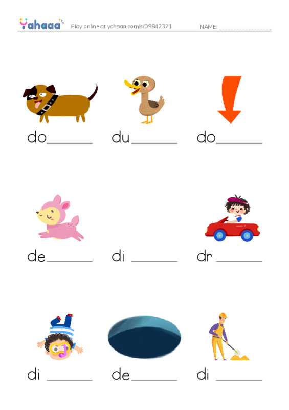 Finish the word worksheet for Letter D