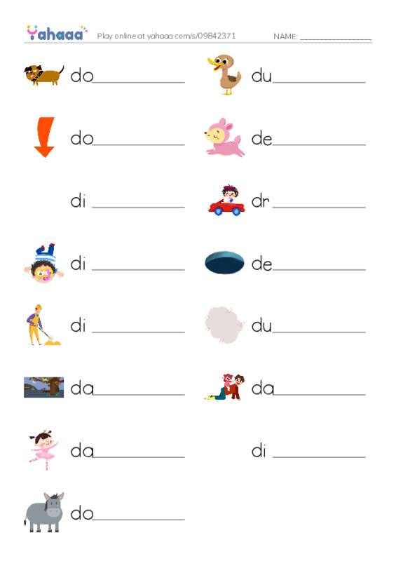 Write the word rows worksheet for Letter D