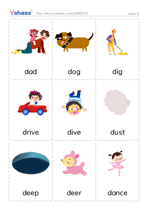 Picture flashcards worksheet for Letter D