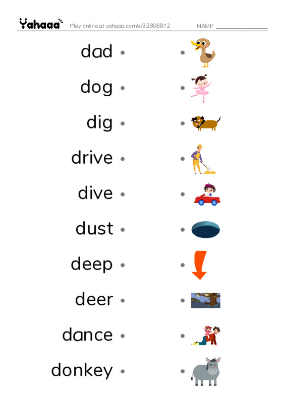 Draw a line to match worksheet for Letter D