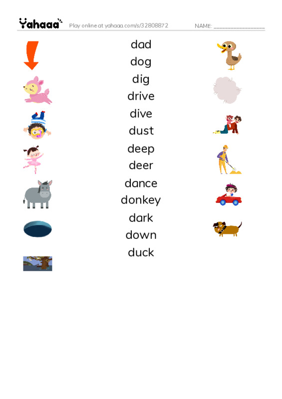 Match both sides worksheet for Letter D