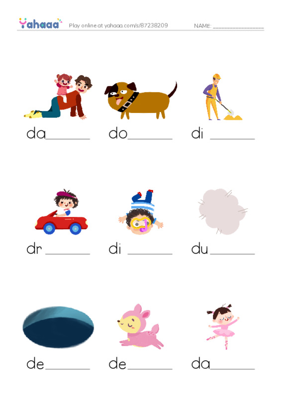 Finish the word worksheet for Letter D