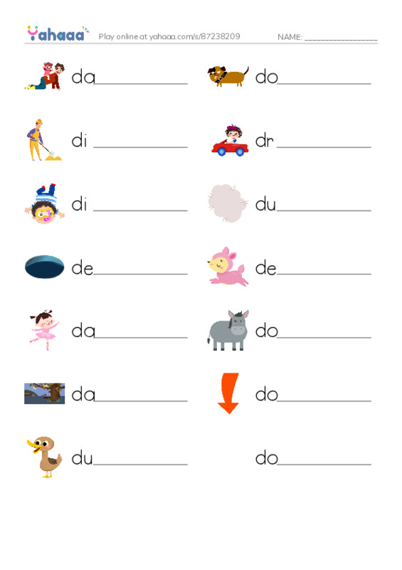 Write the word rows worksheet for Letter D