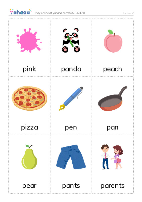Picture flashcards worksheet for Letter P
