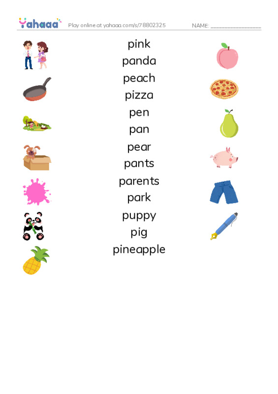 Match both sides worksheet for Letter P