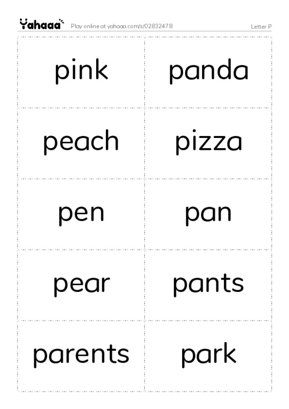Word flashcards worksheet for Letter P