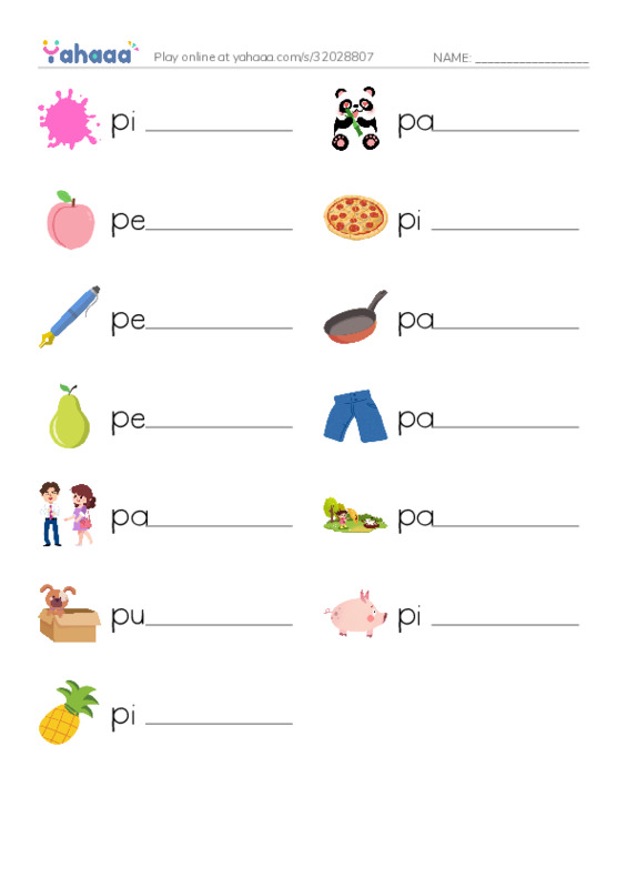 Write the word rows worksheet for Letter P