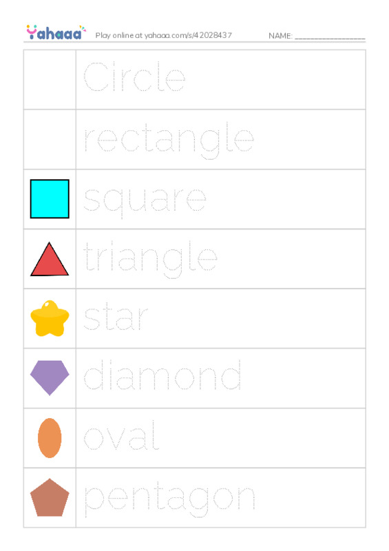 Picture and word rows worksheet for Shapes