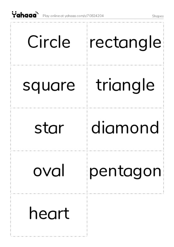 Word flashcards worksheet for Shapes