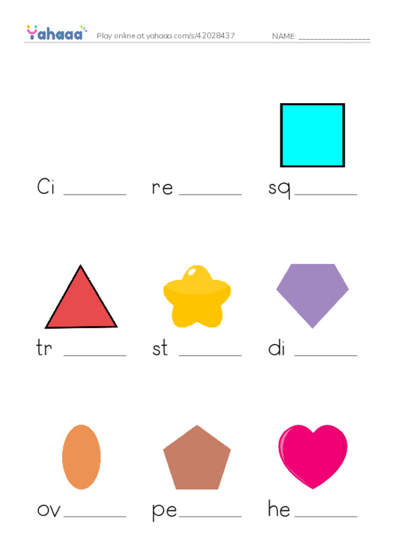 Finish the word worksheet for Shapes