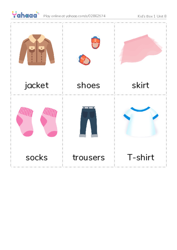 Picture flashcards worksheet for Kid's Box 1 Unit 8