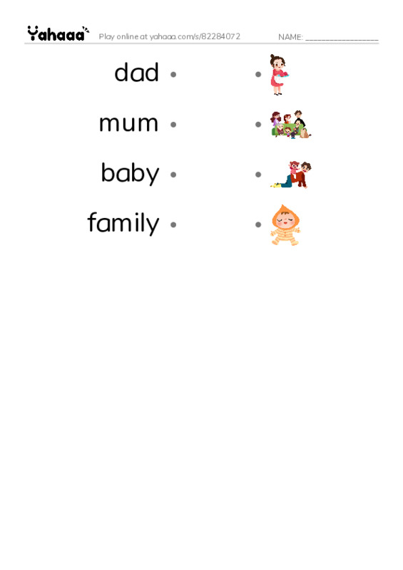 Draw a line to match worksheet for My Family