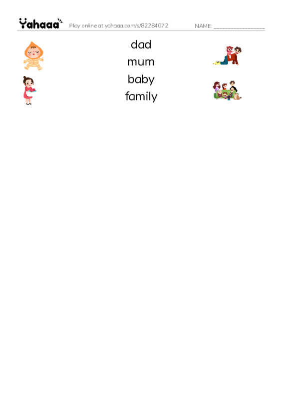 Match both sides worksheet for My Family