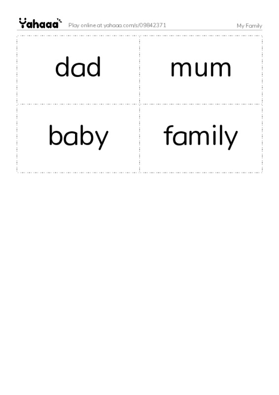 Word flashcards worksheet for My Family