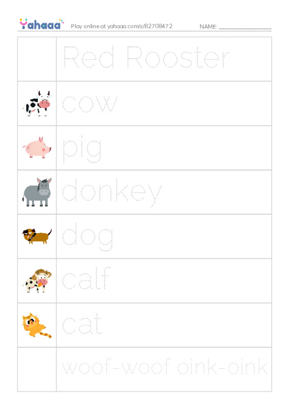 Picture and word rows worksheet for Who said moo?