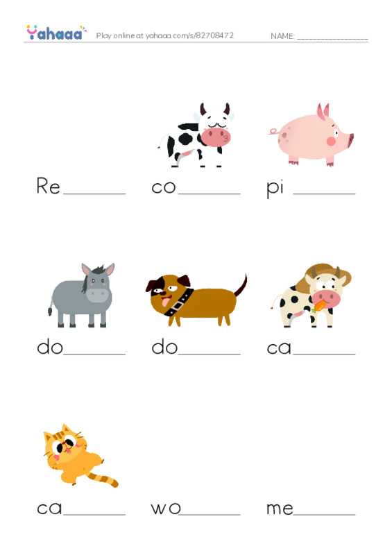 Finish the word worksheet for Who said moo?