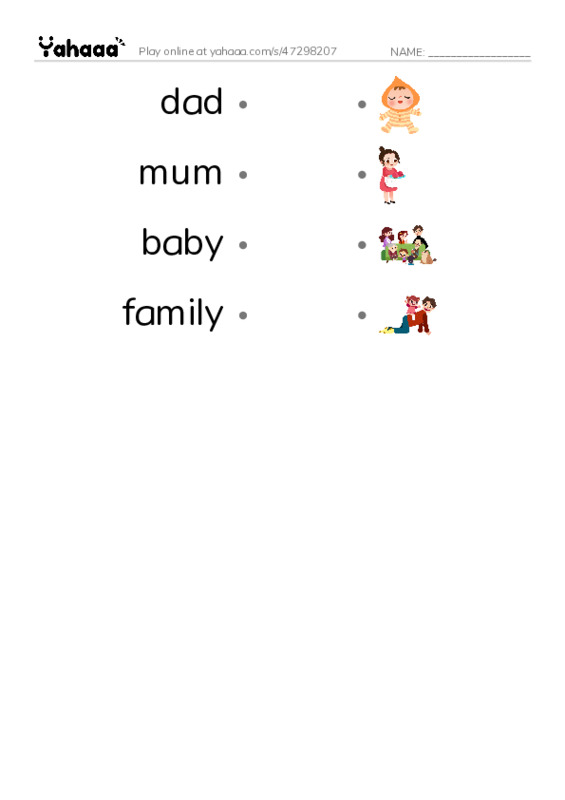 Draw a line to match worksheet for My Family