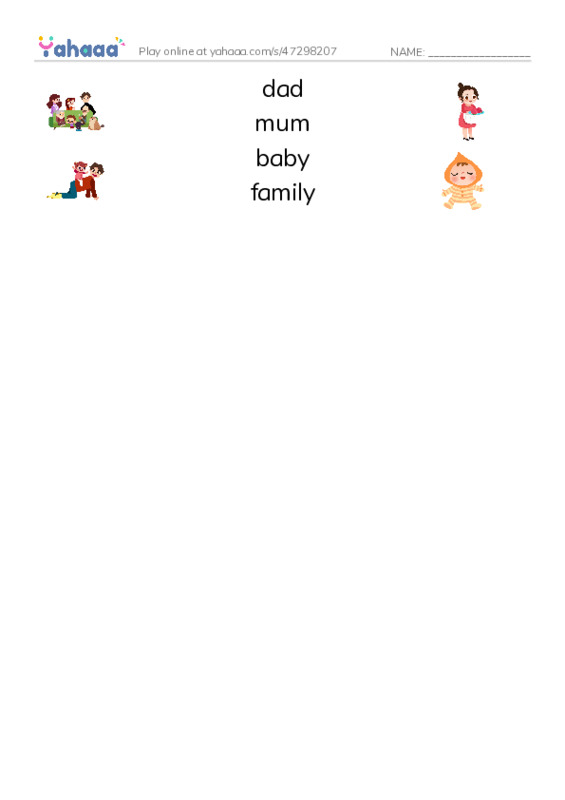 Match both sides worksheet for My Family