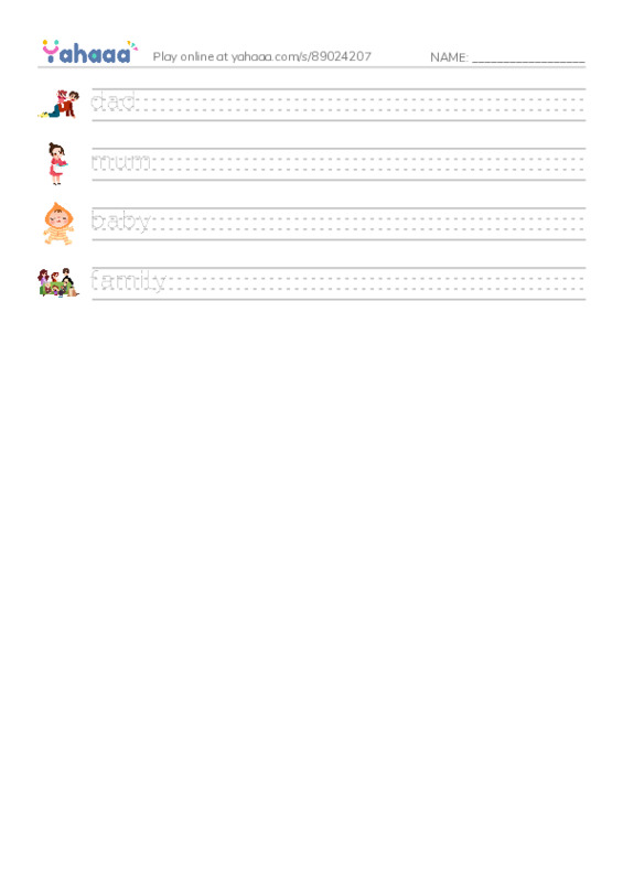 Handwriting lines worksheet for My Family