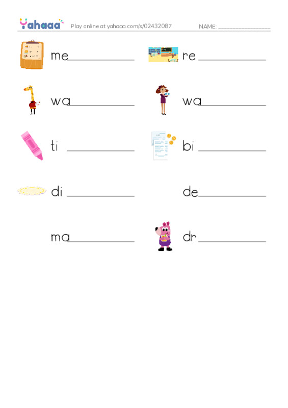 Write the word rows worksheet for At a restaurant