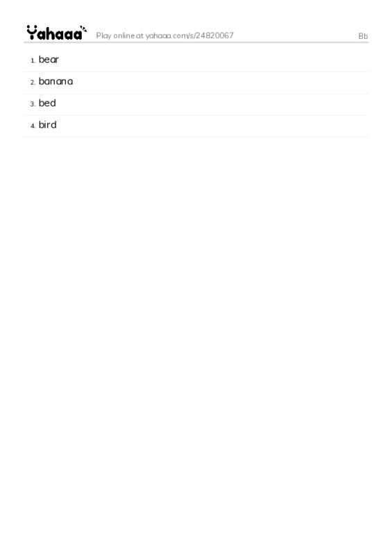 Word list with meanings worksheet for Bb