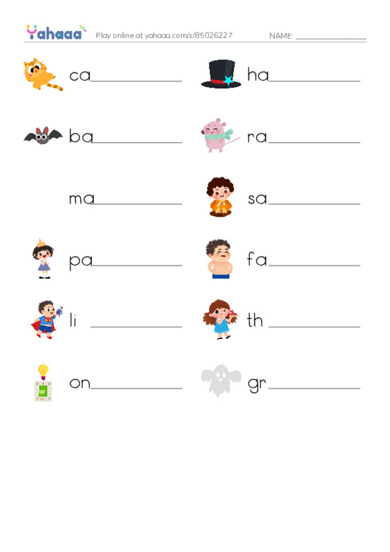 Write the word rows worksheet for -at