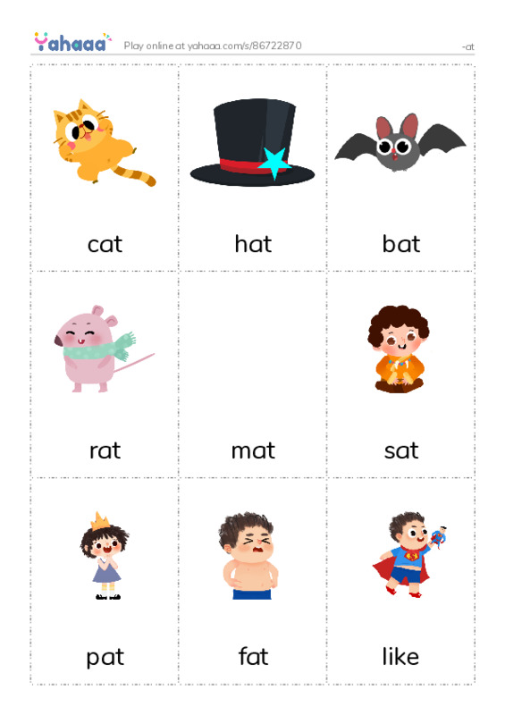 Picture flashcards worksheet for -at