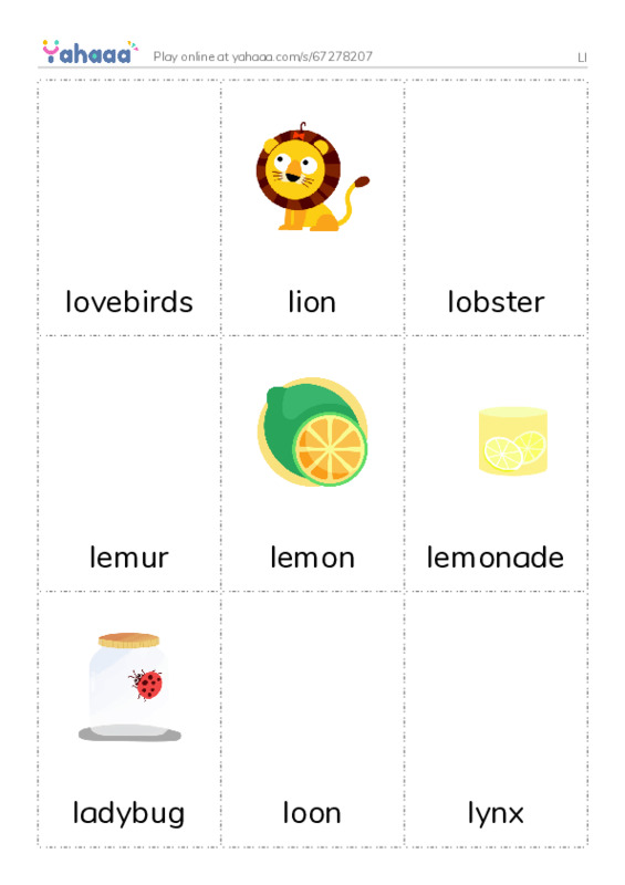 Picture flashcards worksheet for Ll
