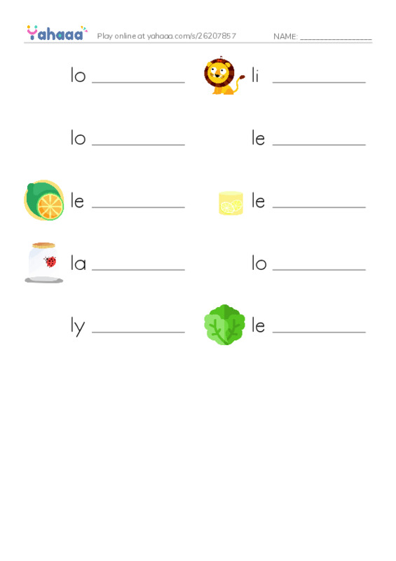 Write the word rows worksheet for Ll