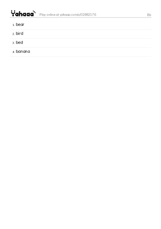 Word list with meanings worksheet for Bb