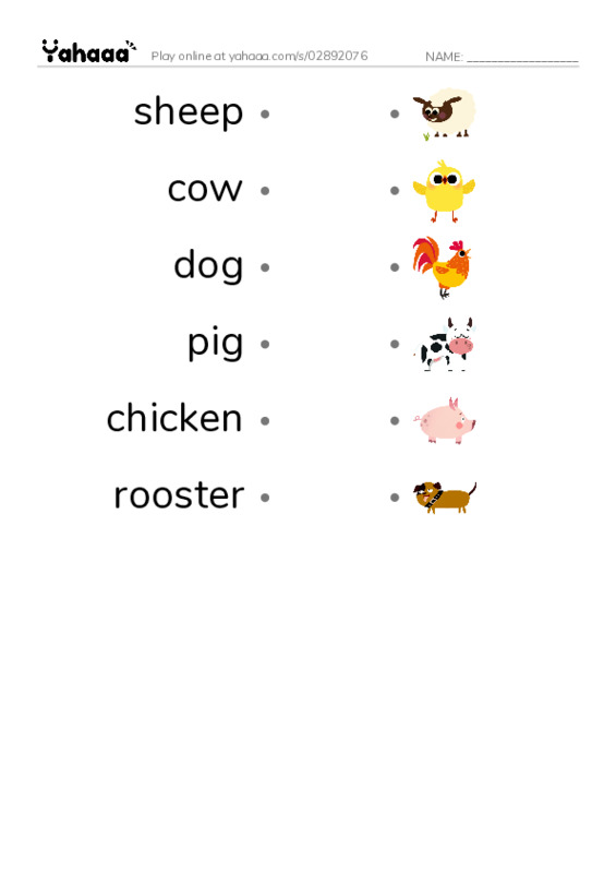 Draw a line to match worksheet for Farm Animals
