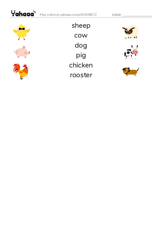 Match both sides worksheet for Farm Animals