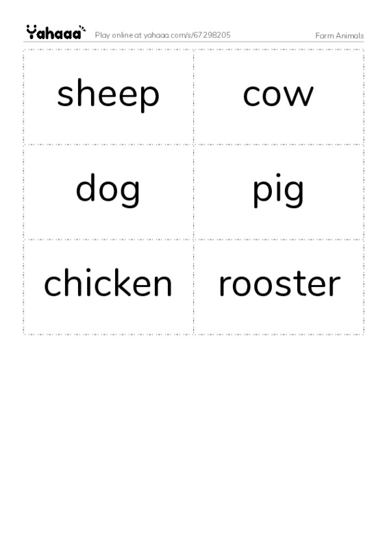 Word flashcards worksheet for Farm Animals
