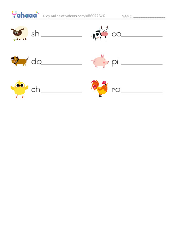 Write the word rows worksheet for Farm Animals