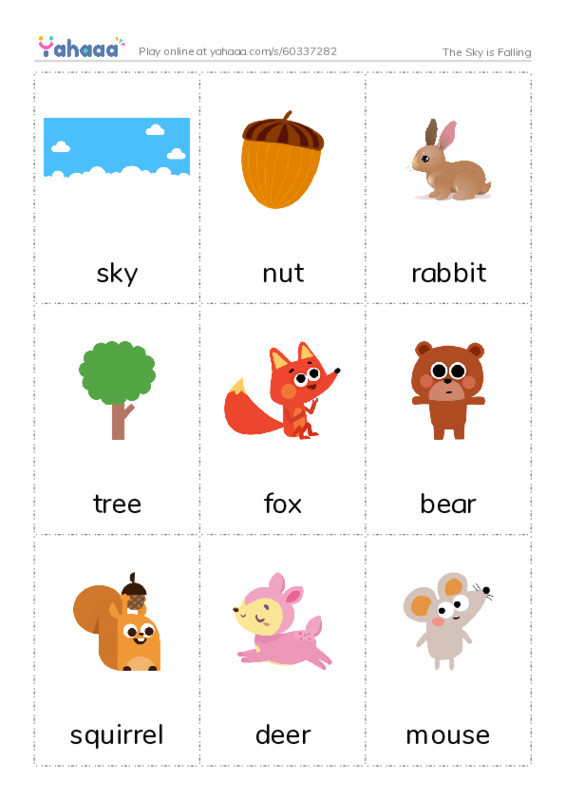 Picture flashcards worksheet for The Sky is Falling