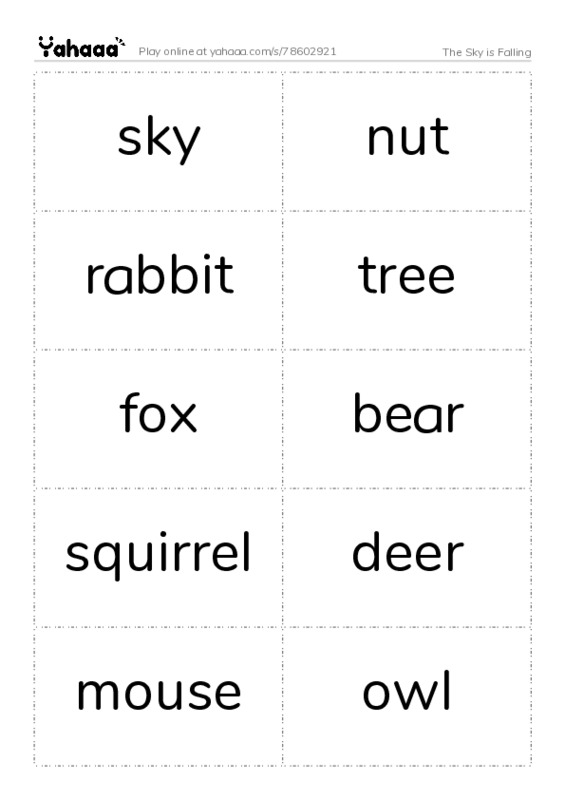Word flashcards worksheet for The Sky is Falling