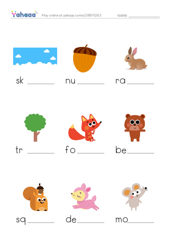 Finish the word worksheet for The Sky is Falling