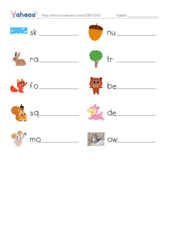 Write the word rows worksheet for The Sky is Falling