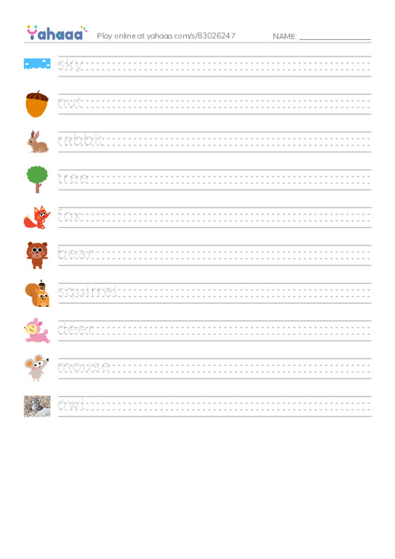 Handwriting lines worksheet for The Sky is Falling
