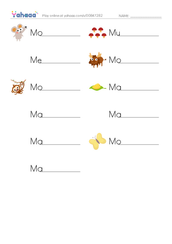 Write the word rows worksheet for Mm