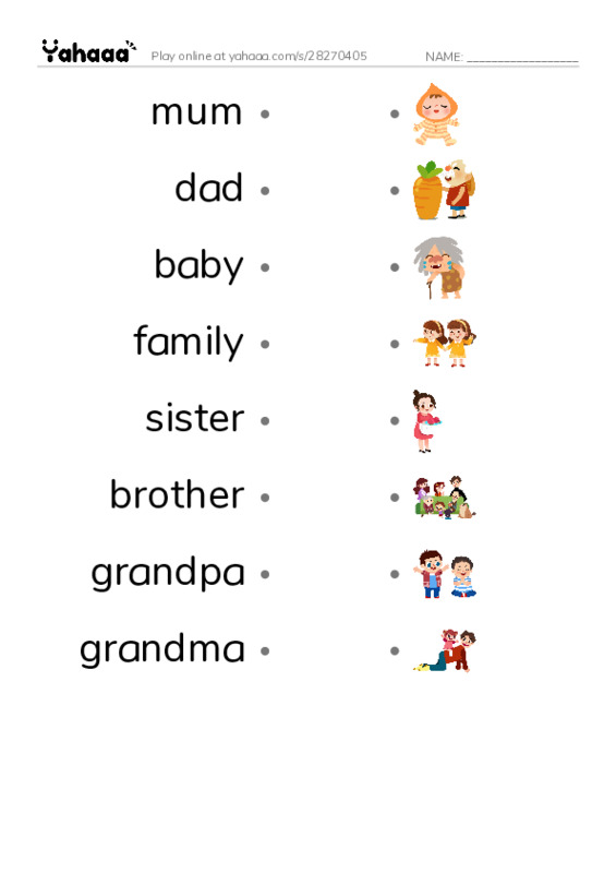 Draw a line to match worksheet for Family