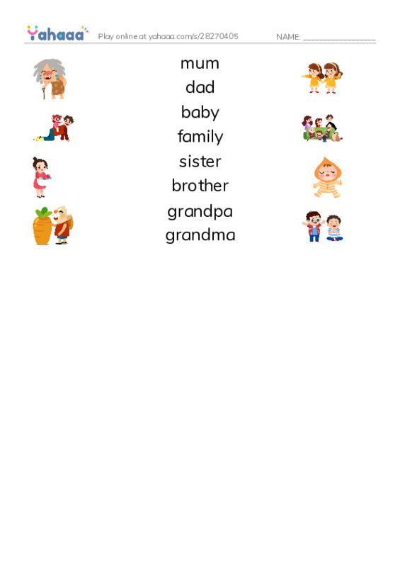 Match both sides worksheet for Family