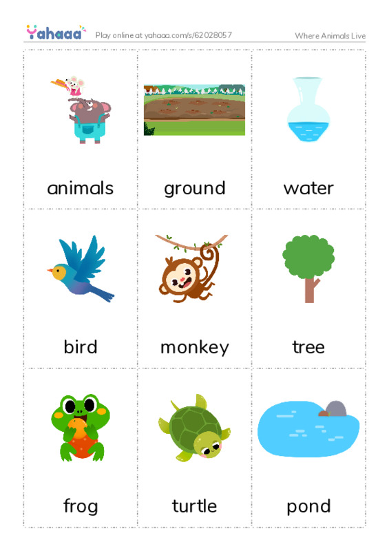 Picture flashcards worksheet for Where Animals Live