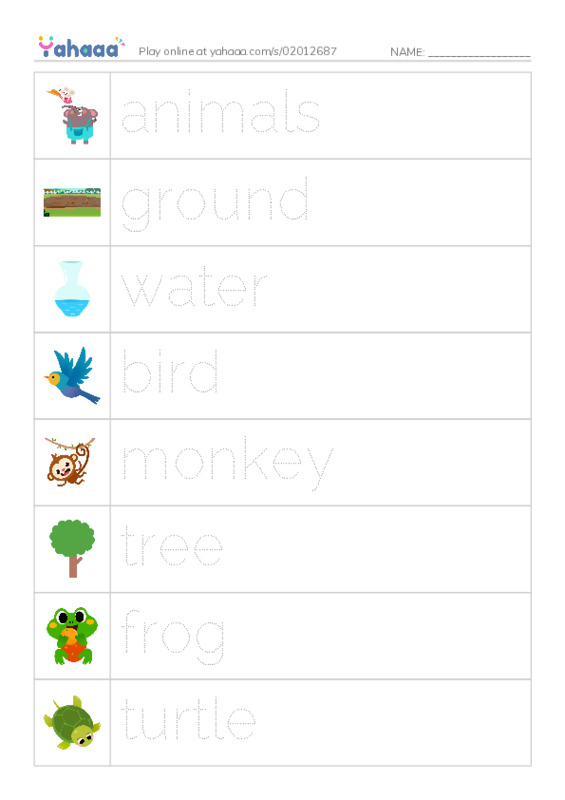 Picture and word rows worksheet for Where Animals Live