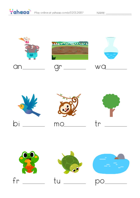 Finish the word worksheet for Where Animals Live