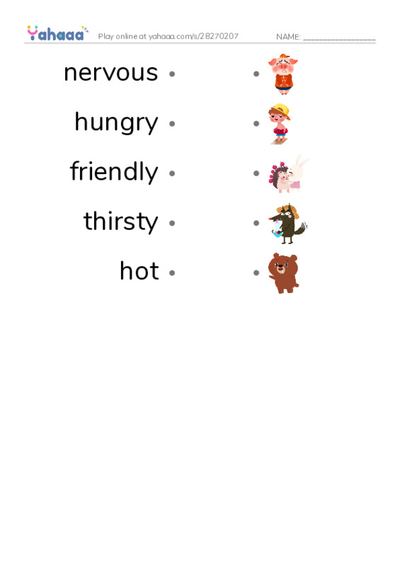 Draw a line to match worksheet for Adjectives