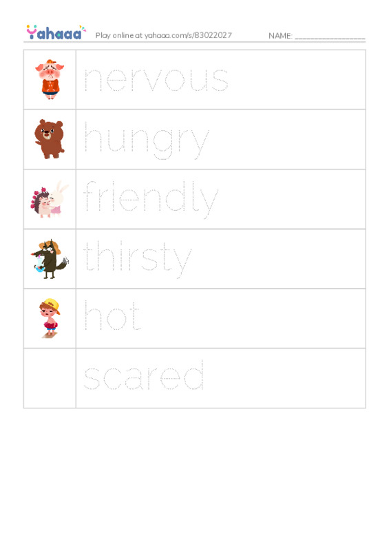 Picture and word rows worksheet for Adjectives